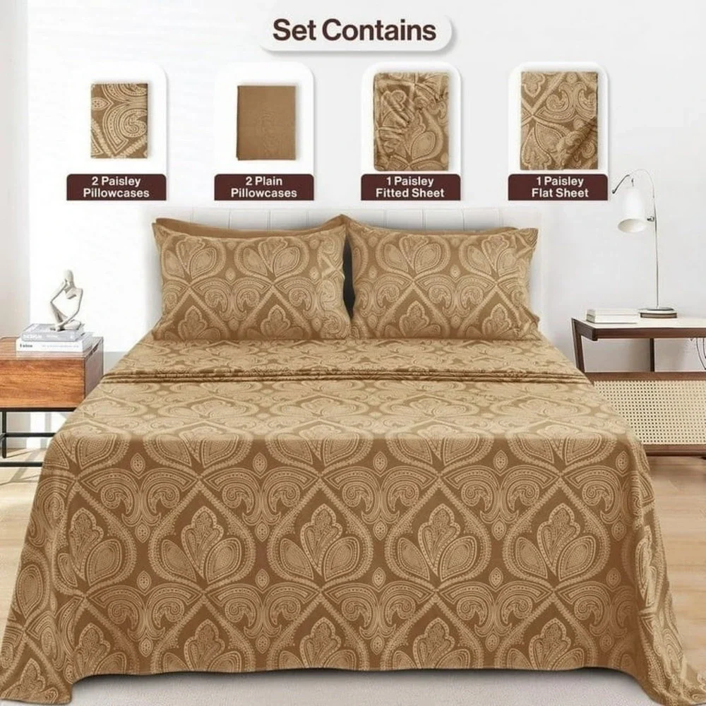 6 Piece Microfiber Quality Deep Pocket Bedroom Sheet Set in Queen Size, Brown